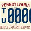 An image of a Temple University license plate